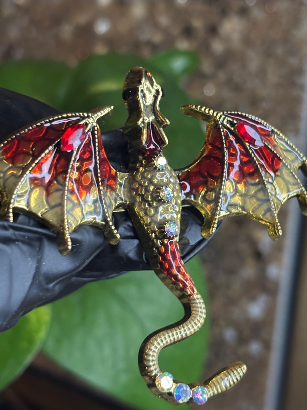 Gold and Red Dragon Brooch for Reptile Terrariums